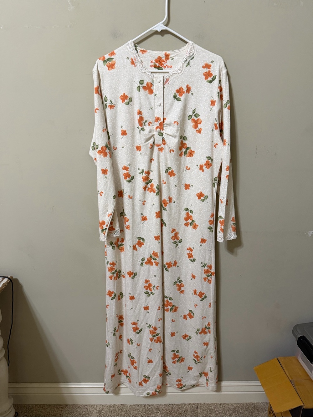 Abou Oaf Egyptian made cotton Floral Orange & White Long-Sleeve Nightgown xl